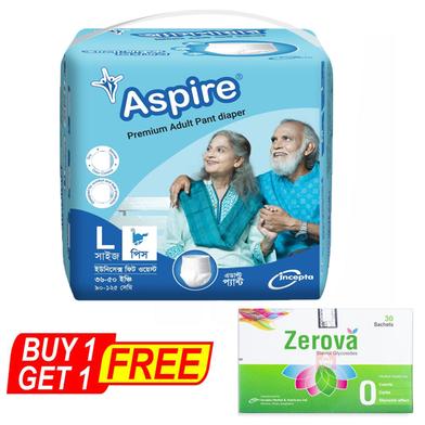 BUY 1 Aspire Premium Unisex Adult Diaper (L Size) (90-125 cm) (8pcs) GET 1 Zerova Powder for Suspension (30 Sachets) FREE image