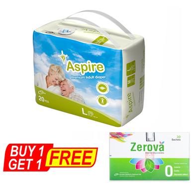 BUY 1 Aspire Premium Unisex Adult Diaper (L Size) (91-132 cm) (20pcs) GET 1 Zerova Powder for Suspension (30 Sachets) FREE image