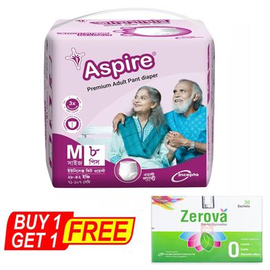 BUY 1 Aspire Premium Unisex Adult Diaper (M Size) (71-107 cm) (8pcs) GET 1 Zerova Powder for Suspension (30 Sachets) FREE image