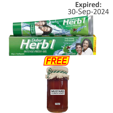 BUY 1 Dabur Herbal Gel Toothpaste Intense Fresh- 80g GET 1 Mustard Honey 250gm FREE!! image