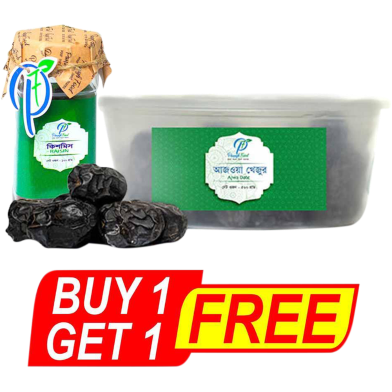 BUY 1 Panash Food ‍Ajwa Khejur 500gm GET 1 Kismis 100gm FREE image