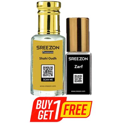 BUY 1 SREEZON Premium Shahi Oudh Attar-3 ml GET 1 SREEZON Zarf For Men Attar-3.5 ml FREE image