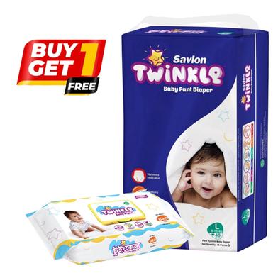 BUY 1 Savlon Twinkle Baby Pant System Baby Diaper (L Size) (8-12 kg) (48pcs) GET 1 Savlon Twinkle Baby Wipes Pouch 120pcs FREE image