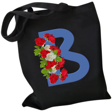B-Letter Canvas Shoulder Tote Shopping Bag With Flower image