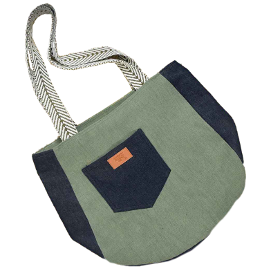 Baah Retro Vibes Jute and Wasted Denim Tote Bag (green) image