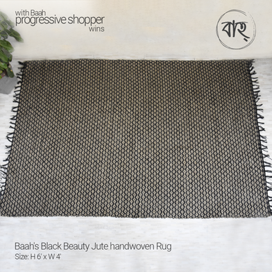 Baah’s Black Beauty Jute Handwoven Rug 6ftx4ft image