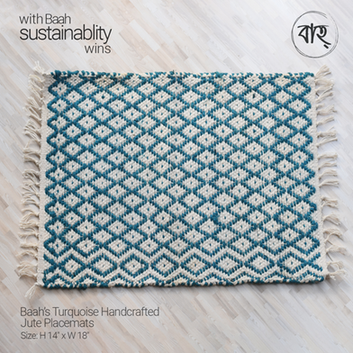 Baah’s Turquoise Handcrafted Jute Placemats (set of six) image