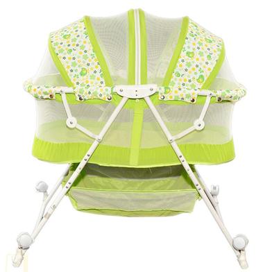 Babies folding Cribs with 4 wheels, with a bottom basket and mosquito nets also Customized to Rocking Bed- Green image