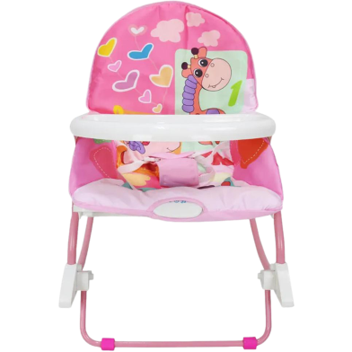 Baby Rocker Portable Rocking Chair 2 in 1 Musical Infant to Toddler Rocker Dining Chair - 8169 (Pink) image