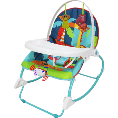 Baby Rocker Portable Rocking Chair 2 in 1 Musical Infant to Toddler Rocker Dining Chair - 8166 (Blue) image