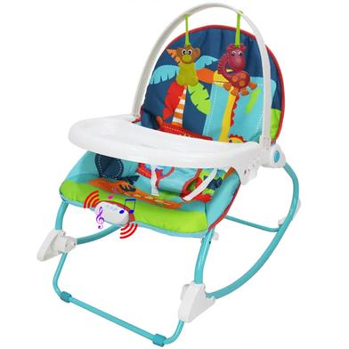 Baby Rocker Portable Rocking Chair 2 in 1 Musical Infant to Toddler Rocker Dining Chair - 8166 (Blue) image