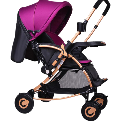 Baby Stroller C3 Pram for Your Baby with Rocking Mood and Adjustable Handle Bar Best Premium Quality Prams Trolly- Magenta image