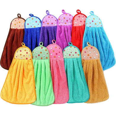 Baby Towel Print Coral Fleece Microfiber Hanging Hand Towel Cute Kids Washcoloths 1Pcs Multicolor image