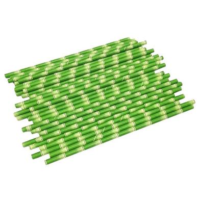 Bamboo Design Plastic Paper Straw - 50 Pcs image