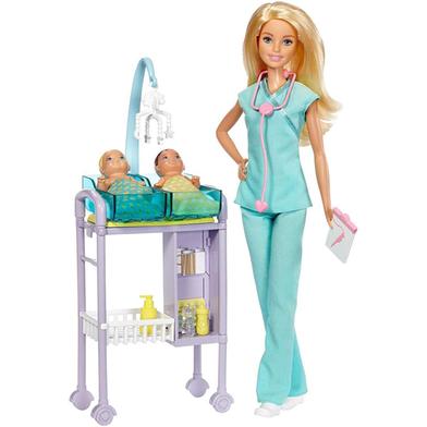 Barbie Baby Doctor Playset with Blonde Doll, 2 Infant Dolls, Exam Table and Accessories image