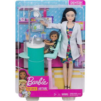Barbie Dentist Doll, Blonde and Playset with Blonde Patient Small Doll, Sink, Chair and More, Career-Themed Toy image