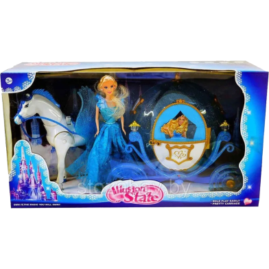 Barbie Princess Doll with Horse Carriage Beautiful Music and Light Nice gift For Kids Girls image