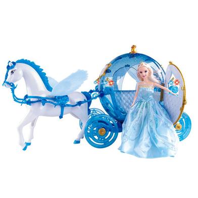Barbie Princess Doll with Horse Carriage Beautiful Music and Light Nice gift For Kids Girls image