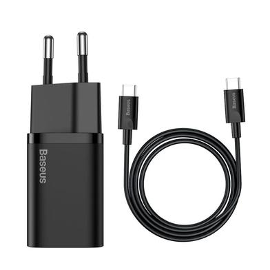 Baseus Super Si Quick Charger 1C 25W EU Sets Black（With Mini White Cable Type-C to Type-C 3A 1m Black)-TZCCSUP-L01 image