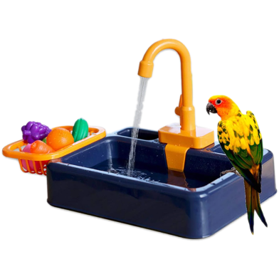 Bath Tub Bathing Pet Bird House Bathtub Toy with Faucet Accessory Storage Box Budgie Auto Feeder Bowl image