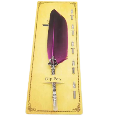 Beautiful Feather Pens Vintage Quill Oblique Dip Fountain Pen with Metal Base-Any Color image