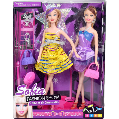 Beautiful Pair of Sofia Barbie Dolls in party dress with Bags, Necklaces, Comb- 2 pcs set image