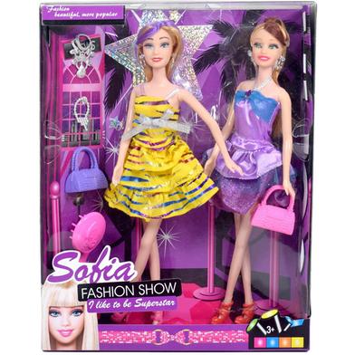 Beautiful Pair of Sofia Barbie Dolls in party dress with Bags, Necklaces, Comb- 2 pcs set image