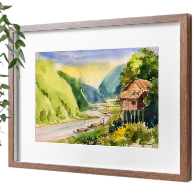 Beauty of Bandarban Watercolor Riverscape - (18x15)inches image
