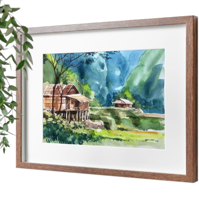 Beauty of Hill, Watercolor Landscape - (18x15)inches image