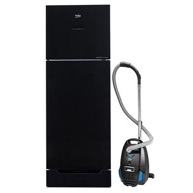 Beko Top Mount Refrigerator | 375 Ltr | Black Glass Door Plus Vacuum Cleaner | BOREF-B3RDNR40ZGB image