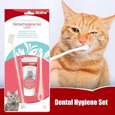 Bioline Dental Hygiene Set For Cats Bioline Toothpaste And Toothbrushset For Cats Cheese Flavour image