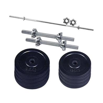 Black Dumbbell Combo Pack - Total 15 kg set - 4 Pcs 1.25 kg Black Plate 4 Pcs 2.5 kg Black Plate with 2 Pcs 11 inch Stick and 3 feet Barbell image