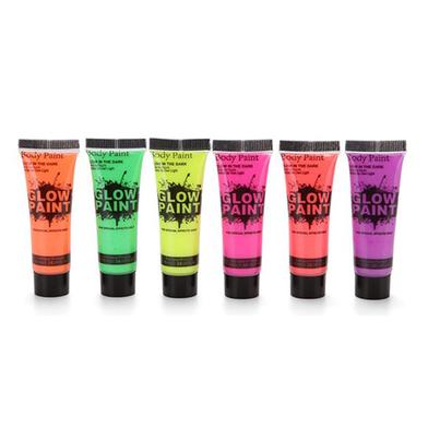 Body Paint-Paint Glow Darkness UV Black Light Reactive Glow Face, Set of 6 tubes Neon Fluorescent, 25 ml each tube image