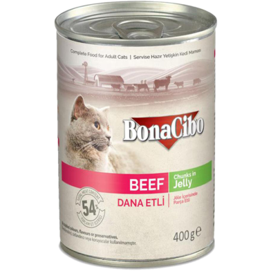 BonaCibo Canned Wet Cat Food Beef Chunks In Jelly 400g image