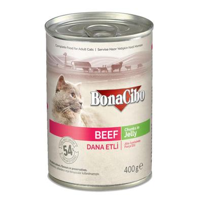 BonaCibo Canned Wet Cat Food Beef Chunks In Jelly 400g image
