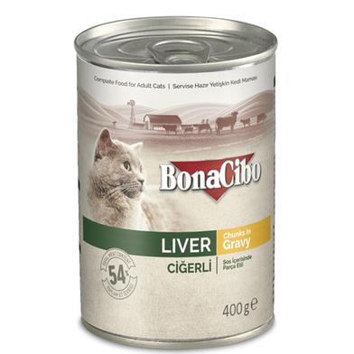 BonaCibo Canned Wet Cat Food Liver Chunks In Gravy 400g image