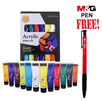 Buy 1 Keep Smiling 12 Colors 30ml Professional Acrylic Paint Set Get 1 M and G Pen Free image
