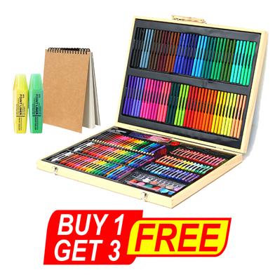 Buy 251 Pcs Wooden Art Tools Painting Set Get Drawing Pad And Two Highlighter Free image