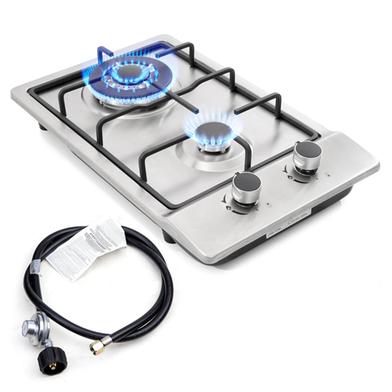 CANCA AB-GOP12KX Standing Gas Cooker 2 Burners With Hot Plates, Stainless Steel Silver image