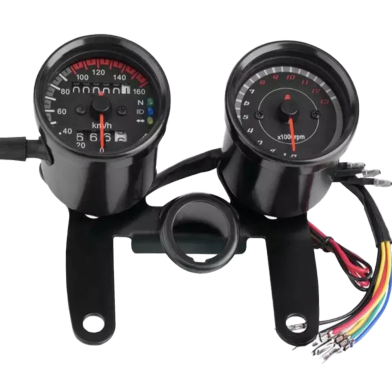 CG125/70cc LED Backlight Speedometer Dual Odometer Electric Tachometer (RPM) Metal Body for 70cc/cg125 Motorcycles Universal Fit image