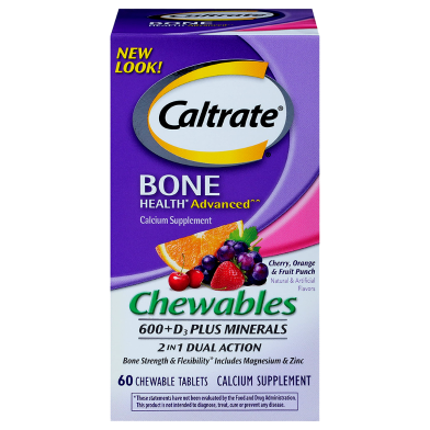 Caltrate Bone Health Advanced 600 Plus D3 plus Minerals Multi-Flavor Calcium Chewables - 60 Tablets image