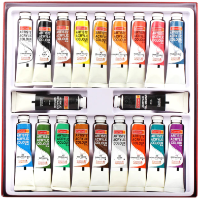Camel 18 Artists Acrylic Color Box, pain Set with 1 free Gel Medium and 1 Retarder Medium - 20ML tube image