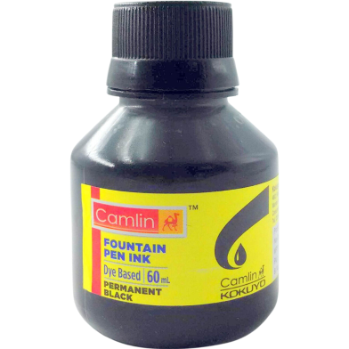 Camlin Black Fountain Pen Ink Bottle Drawing Dip Airbrush Dye Based Refil- 60ml image