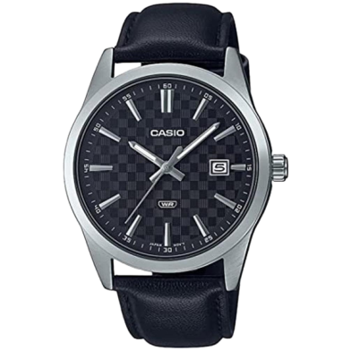 Casio Black Dial Leather Strap Men’s Watch image