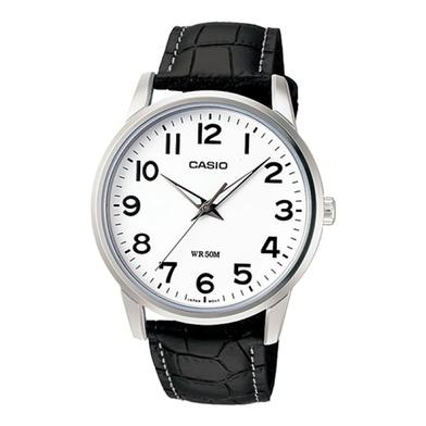 Casio Black Leather With White Dial Watch For Men image