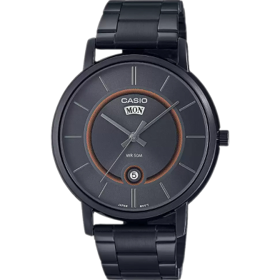 Casio Enticer Day Date Stainless Steel Black Chain Watch image
