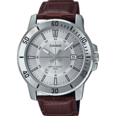 Casio Quartz Leather Steel Men’s Watch image