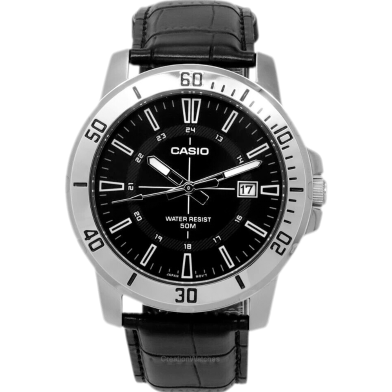 Casio Quartz Leather Steel Men’s Watch image