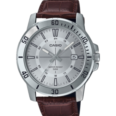 Casio Quartz Leather Steel Men’s Watch image