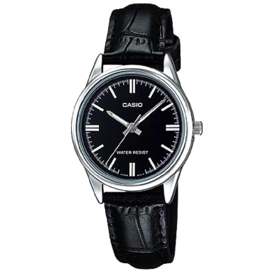 Casio SS Caseback Black Leather Strap Women's Watch image